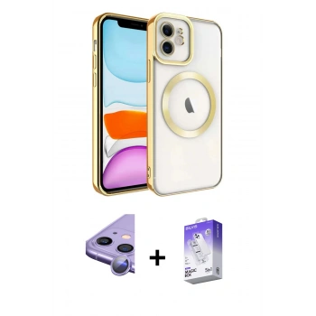 MARSİLYAN™- iPhone 11 Kılıf Nova Işık Özel Seri - Siyah Bilvis 5in1 3D Magic Cam Ekran Koruyucu + Raze Metal Kamera Lens - MR