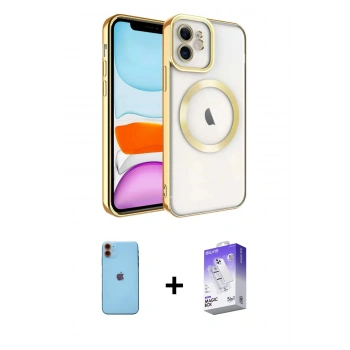 MARSİLYAN™- iPhone 11 Kılıf Nova Işık Özel Seri - Siyah Bilvis 5in1 3D Magic Cam Ekran Koruyucu + Neon Fosforlu Kamera Lens - TU