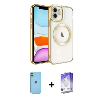 MARSİLYAN™- iPhone 11 Kılıf Nova Işık Özel Seri - Siyah Bilvis 5in1 3D Magic Cam Ekran Koruyucu + Neon Fosforlu Kamera Lens - YL