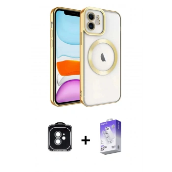 MARSİLYAN™- iPhone 11 Kılıf Nova Işık Özel Seri - Siyah Bilvis 5in1 3D Magic Cam Ekran Koruyucu + PVD Metal Kamera Lens - YL