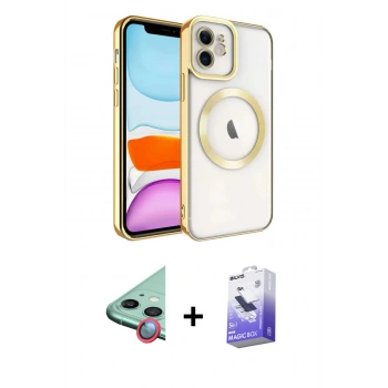 MARSİLYAN™- iPhone 11 Kılıf Nova Işık Özel Seri - Siyah Bilvis 5in1 5D Magic Hayalet Cam Ekran Koruyucu + Raze Metal Kamera Lens - KI