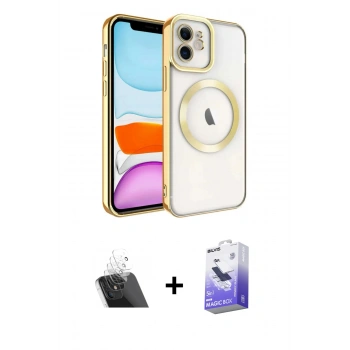 MARSİLYAN™- iPhone 11 Kılıf Nova Işık Özel Seri - Siyah Bilvis 5in1 5D Magic Hayalet Cam Ekran Koruyucu + Kamera Lens Koruma Cam - SF
