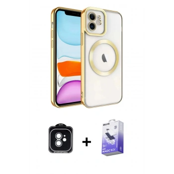 MARSİLYAN™- iPhone 11 Kılıf Nova Işık Özel Seri - Siyah Bilvis 5in1 5D Magic Hayalet Cam Ekran Koruyucu + PVD Metal Kamera Lens - YL