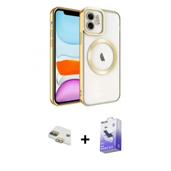 MARSİLYAN™- iPhone 11 Kılıf Nova Işık Özel Seri - Siyah Bilvis 5in1 5D Magic Hayalet Cam Ekran Koruyucu + Pers Alüminyum Kamera Lens - GD