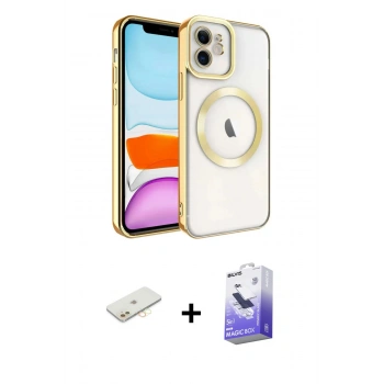MARSİLYAN™- iPhone 11 Kılıf Nova Işık Özel Seri - Siyah Bilvis 5in1 5D Magic Hayalet Cam Ekran Koruyucu + Renkli Kamera Lens Koruma Cam - SI
