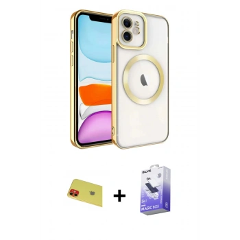 MARSİLYAN™- iPhone 11 Kılıf Nova Işık Özel Seri - Siyah Bilvis 5in1 5D Magic Hayalet Cam Ekran Koruyucu + Rainbow Kamera Lens Koruma Cam - KI
