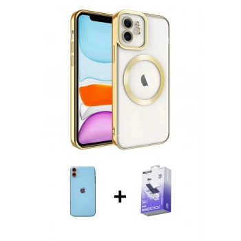 MARSİLYAN™- iPhone 11 Kılıf Nova Işık Özel Seri - Siyah Bilvis 5in1 5D Magic Hayalet Cam Ekran Koruyucu + Neon Fosforlu Kamera Lens - TU