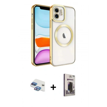 MARSİLYAN™- iPhone 11 Kılıf Nova Işık Özel Seri - Siyah Bilvis Hayalet Cam Ekran Koruyucu + Pers Alüminyum Kamera Lens - GI