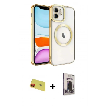MARSİLYAN™- iPhone 11 Kılıf Nova Işık Özel Seri - Siyah Bilvis Hayalet Cam Ekran Koruyucu + Rainbow Kamera Lens Koruma Cam - KI