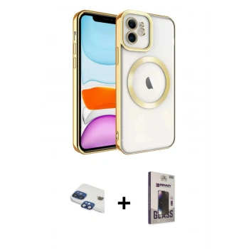 MARSİLYAN™- iPhone 11 Kılıf Nova Işık Özel Seri - Siyah Bilvis Hayalet Cam Ekran Koruyucu + Pers Alüminyum Kamera Lens - LT