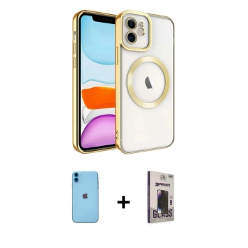 MARSİLYAN™- iPhone 11 Kılıf Nova Işık Özel Seri - Siyah Bilvis Hayalet Cam Ekran Koruyucu + Neon Fosforlu Kamera Lens - MI