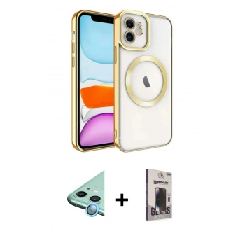 MARSİLYAN™- iPhone 11 Kılıf Nova Işık Özel Seri - Siyah Bilvis Hayalet Cam Ekran Koruyucu + Raze Metal Kamera Lens - MI