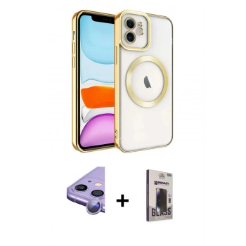 MARSİLYAN™- iPhone 11 Kılıf Nova Işık Özel Seri - Siyah Bilvis Hayalet Cam Ekran Koruyucu + Raze Metal Kamera Lens - MR