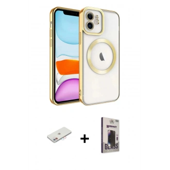 MARSİLYAN™- iPhone 11 Kılıf Nova Işık Özel Seri - Siyah Bilvis Hayalet Cam Ekran Koruyucu + Renkli Kamera Lens Koruma Cam - PE