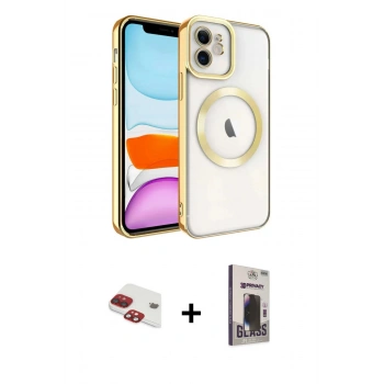 MARSİLYAN™- iPhone 11 Kılıf Nova Işık Özel Seri - Siyah Bilvis Hayalet Cam Ekran Koruyucu + Pers Alüminyum Kamera Lens - KI