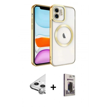 MARSİLYAN™- iPhone 11 Kılıf Nova Işık Özel Seri - Siyah Bilvis Hayalet Cam Ekran Koruyucu + Raze Metal Kamera Lens - GS