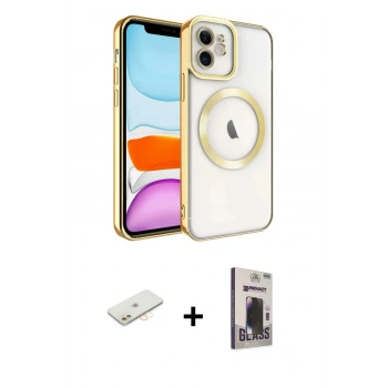 MARSİLYAN™- iPhone 11 Kılıf Nova Işık Özel Seri - Siyah Bilvis Hayalet Cam Ekran Koruyucu + Renkli Kamera Lens Koruma Cam - SI