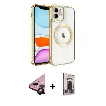 MARSİLYAN™- iPhone 11 Kılıf Nova Işık Özel Seri - Siyah Bilvis Hayalet Cam Ekran Koruyucu + Raze Metal Kamera Lens - SH