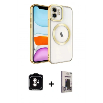 MARSİLYAN™- iPhone 11 Kılıf Nova Işık Özel Seri - Siyah Bilvis Hayalet Cam Ekran Koruyucu + PVD Metal Kamera Lens - TU