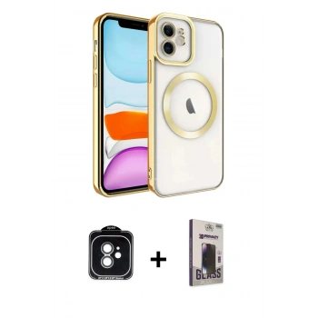 MARSİLYAN™- iPhone 11 Kılıf Nova Işık Özel Seri - Siyah Bilvis Hayalet Cam Ekran Koruyucu + PVD Metal Kamera Lens - YL
