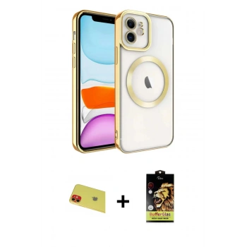 MARSİLYAN™- iPhone 11 Kılıf Nova Işık Özel Seri - Siyah Buffer Cam Ekran Koruyucu + Rainbow Kamera Lens Koruma Cam - KI
