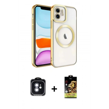 MARSİLYAN™- iPhone 11 Kılıf Nova Işık Özel Seri - Siyah Buffer Cam Ekran Koruyucu + PVD Metal Kamera Lens - MI