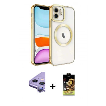MARSİLYAN™- iPhone 11 Kılıf Nova Işık Özel Seri - Siyah Buffer Cam Ekran Koruyucu + Raze Metal Kamera Lens - MR