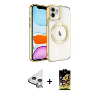 MARSİLYAN™- iPhone 11 Kılıf Nova Işık Özel Seri - Siyah Buffer Cam Ekran Koruyucu + Raze Metal Kamera Lens - GS