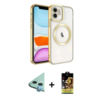 MARSİLYAN™- iPhone 11 Kılıf Nova Işık Özel Seri - Siyah Buffer Cam Ekran Koruyucu + Raze Metal Kamera Lens - MI