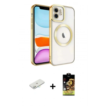 MARSİLYAN™- iPhone 11 Kılıf Nova Işık Özel Seri - Siyah Buffer Cam Ekran Koruyucu + Renkli Kamera Lens Koruma Cam - SI