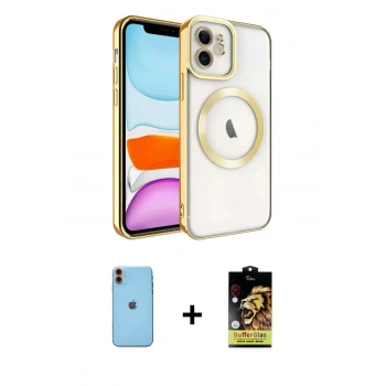 MARSİLYAN™- iPhone 11 Kılıf Nova Işık Özel Seri - Siyah Buffer Cam Ekran Koruyucu + Neon Fosforlu Kamera Lens - TU