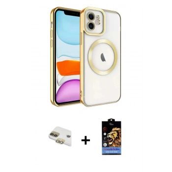 MARSİLYAN™- iPhone 11 Kılıf Nova Işık Özel Seri - Siyah Buffer Hayalet Cam Ekran Koruyucu + Pers Alüminyum Kamera Lens - GD