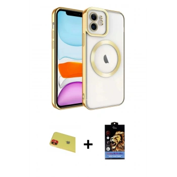 MARSİLYAN™- iPhone 11 Kılıf Nova Işık Özel Seri - Siyah Buffer Hayalet Cam Ekran Koruyucu + Rainbow Kamera Lens Koruma Cam - KI