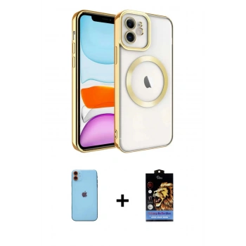 MARSİLYAN™- iPhone 11 Kılıf Nova Işık Özel Seri - Siyah Buffer Hayalet Cam Ekran Koruyucu + Neon Fosforlu Kamera Lens - TU