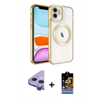 MARSİLYAN™- iPhone 11 Kılıf Nova Işık Özel Seri - Siyah Buffer Hayalet Cam Ekran Koruyucu + Raze Metal Kamera Lens - MR