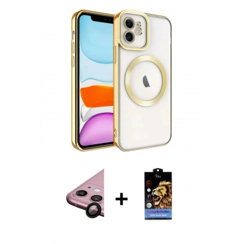 MARSİLYAN™- iPhone 11 Kılıf Nova Işık Özel Seri - Siyah Buffer Hayalet Cam Ekran Koruyucu + Raze Metal Kamera Lens - SH