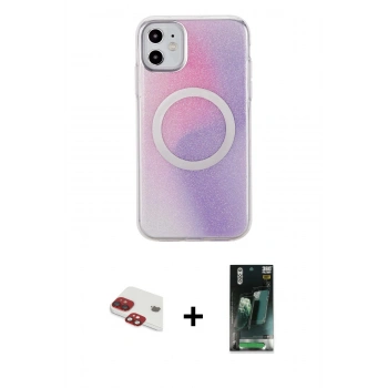 MARSİLYAN™- iPhone 11 Kılıf Pusula Form - Şeffaf 360 Full Body Arka Koruyucu + Pers Alüminyum Kamera Lens - KI