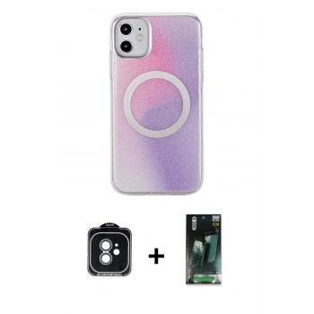 MARSİLYAN™- iPhone 11 Kılıf Pusula Form - Şeffaf 360 Full Body Arka Koruyucu + PVD Metal Kamera Lens - MI