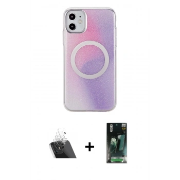 MARSİLYAN™- iPhone 11 Kılıf Pusula Form - Şeffaf 360 Full Body Arka Koruyucu + Kamera Lens Koruma Cam - SF