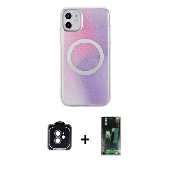 MARSİLYAN™- iPhone 11 Kılıf Pusula Form - Şeffaf 360 Full Body Arka Koruyucu + PVD Metal Kamera Lens - SH