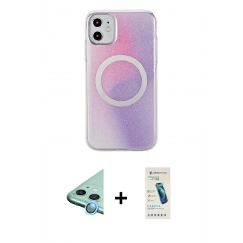 MARSİLYAN™- iPhone 11 Kılıf Pusula Form - Şeffaf Pasifik Cam Ekran Koruyucu + Raze Metal Kamera Lens - MI