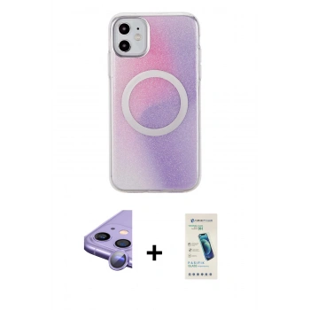 MARSİLYAN™- iPhone 11 Kılıf Pusula Form - Şeffaf Pasifik Cam Ekran Koruyucu + Raze Metal Kamera Lens - MR