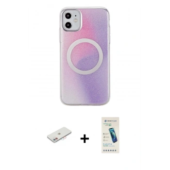 MARSİLYAN™- iPhone 11 Kılıf Pusula Form - Şeffaf Pasifik Cam Ekran Koruyucu + Renkli Kamera Lens Koruma Cam - PE