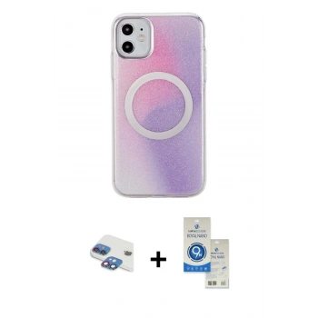 MARSİLYAN™- iPhone 11 Kılıf Pusula Form - Şeffaf Royal Nano Ekran Koruyucu + Pers Alüminyum Kamera Lens - GI