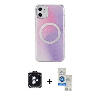 MARSİLYAN™- iPhone 11 Kılıf Pusula Form - Şeffaf Royal Nano Ekran Koruyucu + PVD Metal Kamera Lens - MI