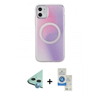 MARSİLYAN™- iPhone 11 Kılıf Pusula Form - Şeffaf Royal Nano Ekran Koruyucu + Raze Metal Kamera Lens - MI