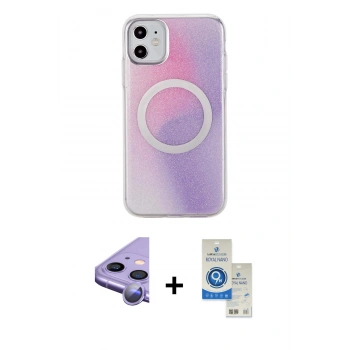 MARSİLYAN™- iPhone 11 Kılıf Pusula Form - Şeffaf Royal Nano Ekran Koruyucu + Raze Metal Kamera Lens - MR