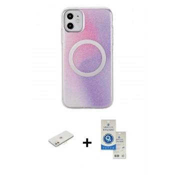 MARSİLYAN™- iPhone 11 Kılıf Pusula Form - Şeffaf Royal Nano Ekran Koruyucu + Renkli Kamera Lens Koruma Cam - TU