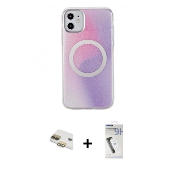 MARSİLYAN™- iPhone 11 Kılıf Pusula Form - Şeffaf Uv Polymer Nano Ekran Koruyucu + Pers Alüminyum Kamera Lens - GD