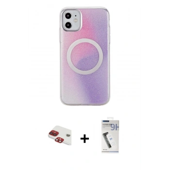 MARSİLYAN™- iPhone 11 Kılıf Pusula Form - Şeffaf Uv Polymer Nano Ekran Koruyucu + Pers Alüminyum Kamera Lens - KI